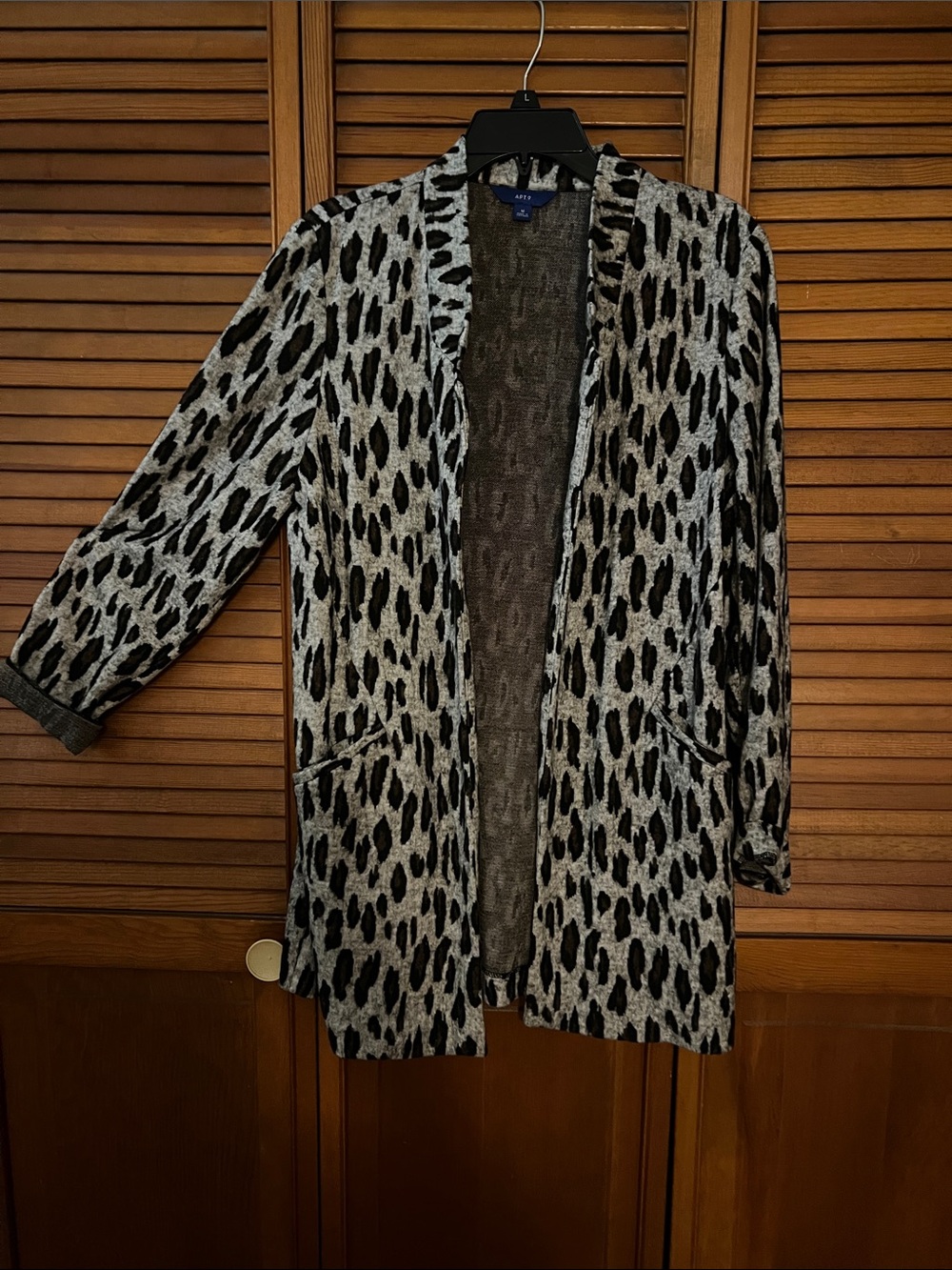 Apt. 9 Black and Gray Leopard Print Open-Front Cardigan